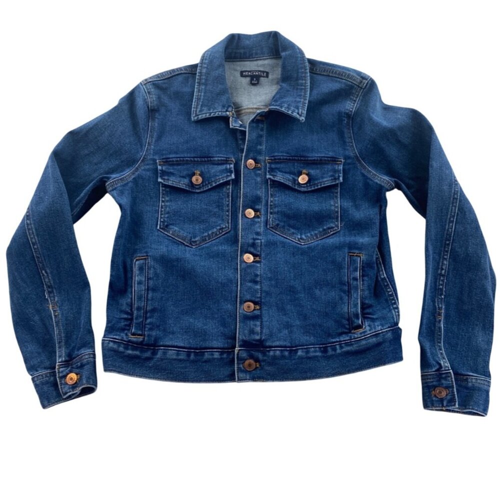 J.Crew Mercantile Womens Denim Jacket Small Blue Dark Denim Button Front Western